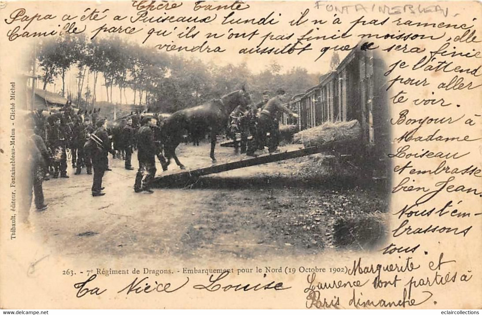 Fontainebleau     77          7 ème Régiment De Dragons .Embarquement Des Chevaux Pour Le Nord       (voir Scan) - Fontainebleau