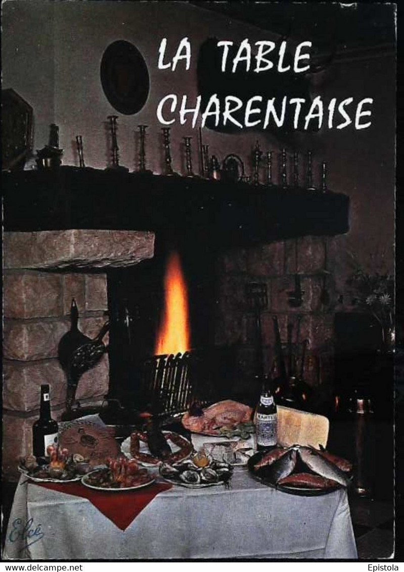 ►  CPSM  La Table Charentaise Gateau Pineau Cognac Martell  Crevettes Huitres  Crustacés1970 - Recettes (cuisine)