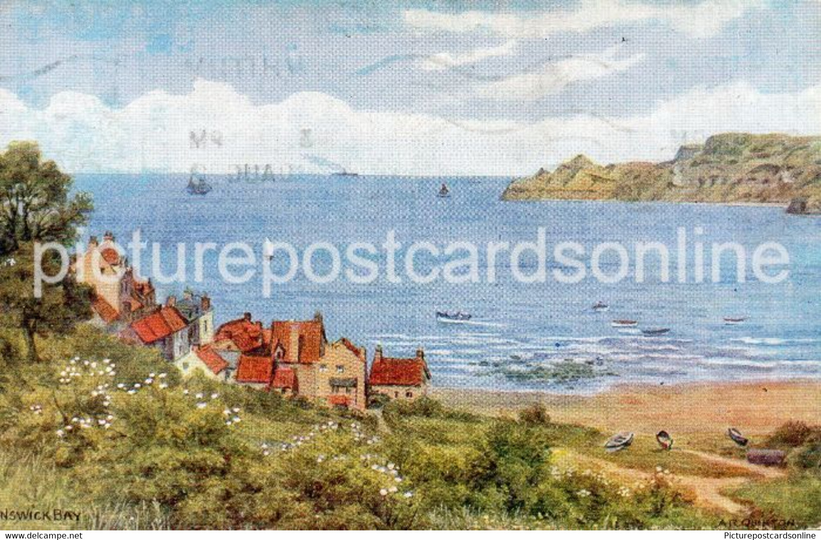 RUNSWICK BAY OLD COLOUR ART POSTCARD ARTIST SIGNED A.R. QUINTON SALMON NO. 2817 YORKSHIRE - Quinton, AR