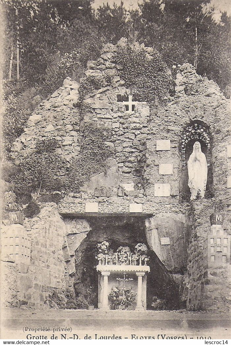 ELOYES Grotte Notre Dame De Lourdes Mention Propriété Privée 1910 - Pouxeux Eloyes