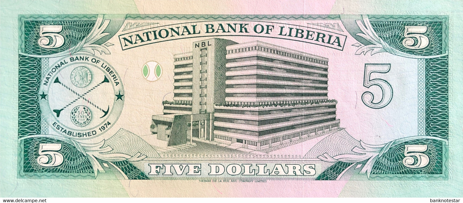 Liberia 5 Dollars, P-19 (12.4.1989) - UNC - Liberia