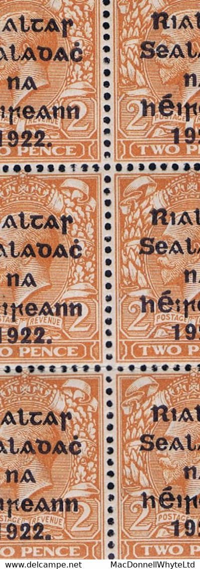 Ireland 1922 Thom Rialtas Blue-black 2d Orange Die 1 Marginal Block Of 18 Mint Unmounted, Plate 5 Showing Junction Of St - Ungebraucht