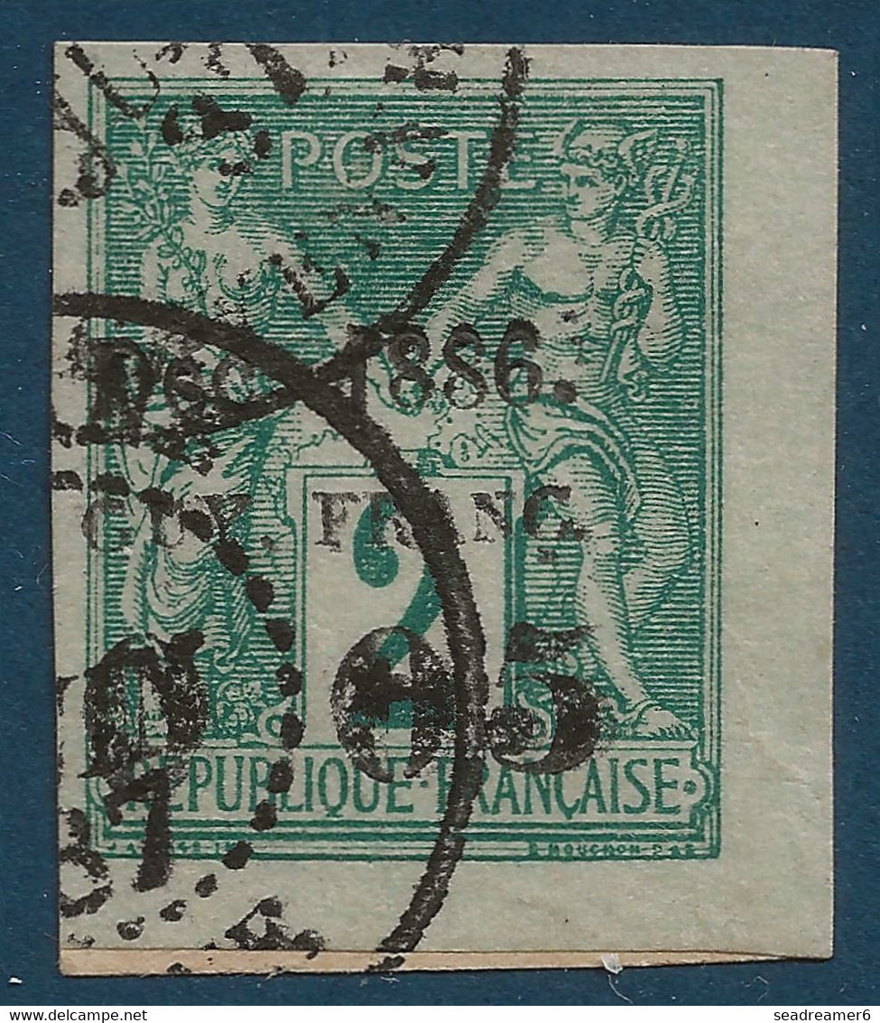 France Colonies Françaises Fragment GUYANE N°1b 5c Sur 2c Vert Oblit Dateur "GUYANE/CAYENNE" JUIN 1887 Certificat BEHR - Oblitérés