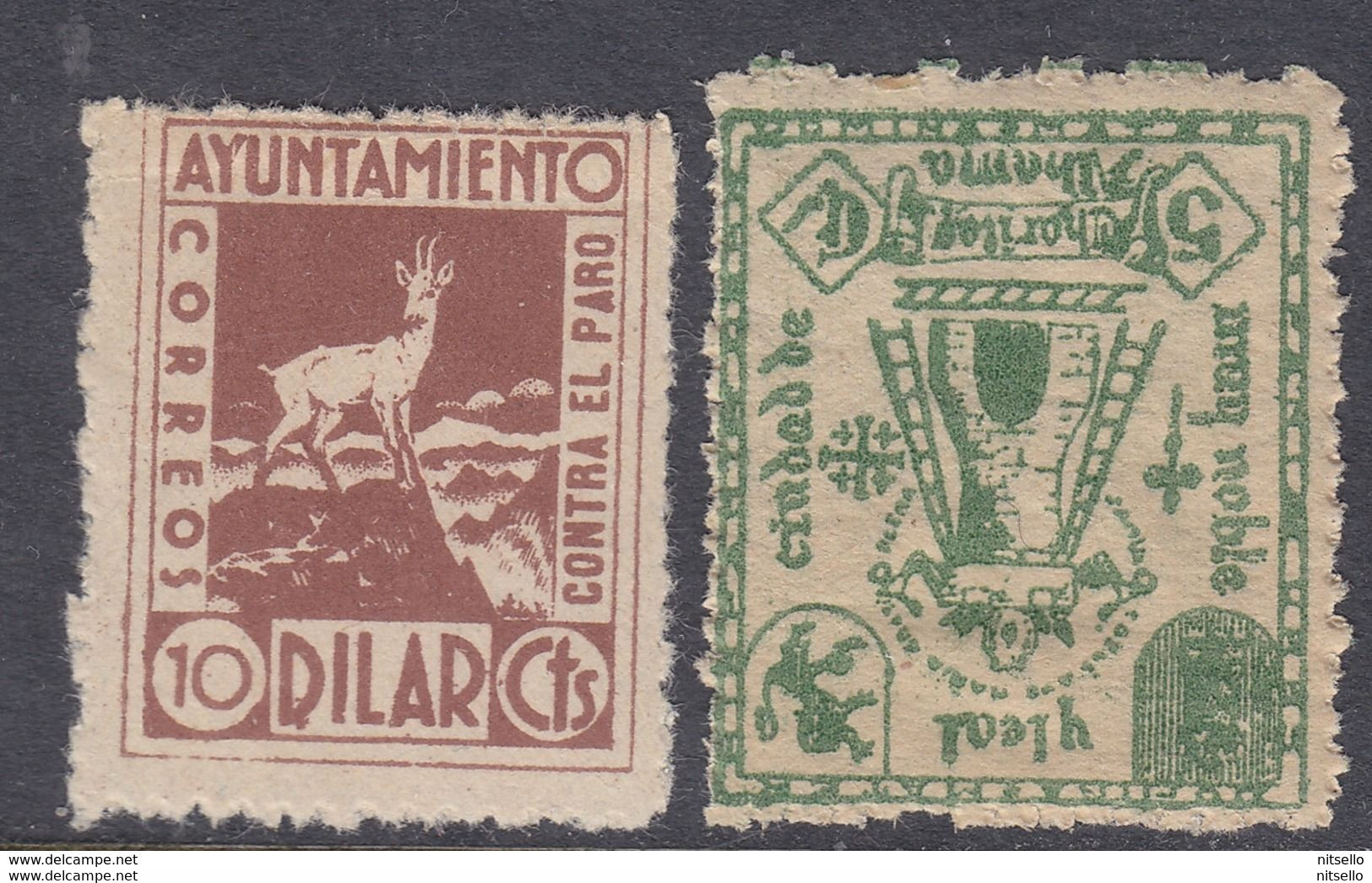 LOTE 2112  ///  (C100)  GUERRA CIVIL - 2 VIÑETAS: DILAR Nº 5 FESOFI Y ALHAMA Nº 5 FESOFI,  GRANADA  **MNH - Emissions Républicaines