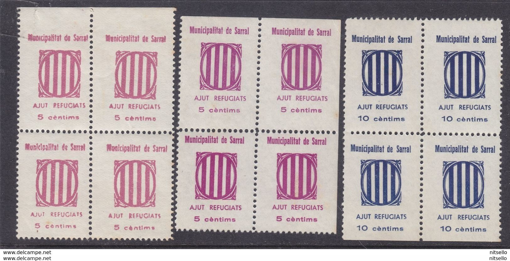 LOTE 2112  ///  (C205)  SARRAL (TARRAGONA) 3 BLOQUES DE 4 DE LOS Nº 7-8-9 REPUBLICANOS  ** MNH CATALOGO FESOFI/SOFIMA - Emissioni Repubblicane