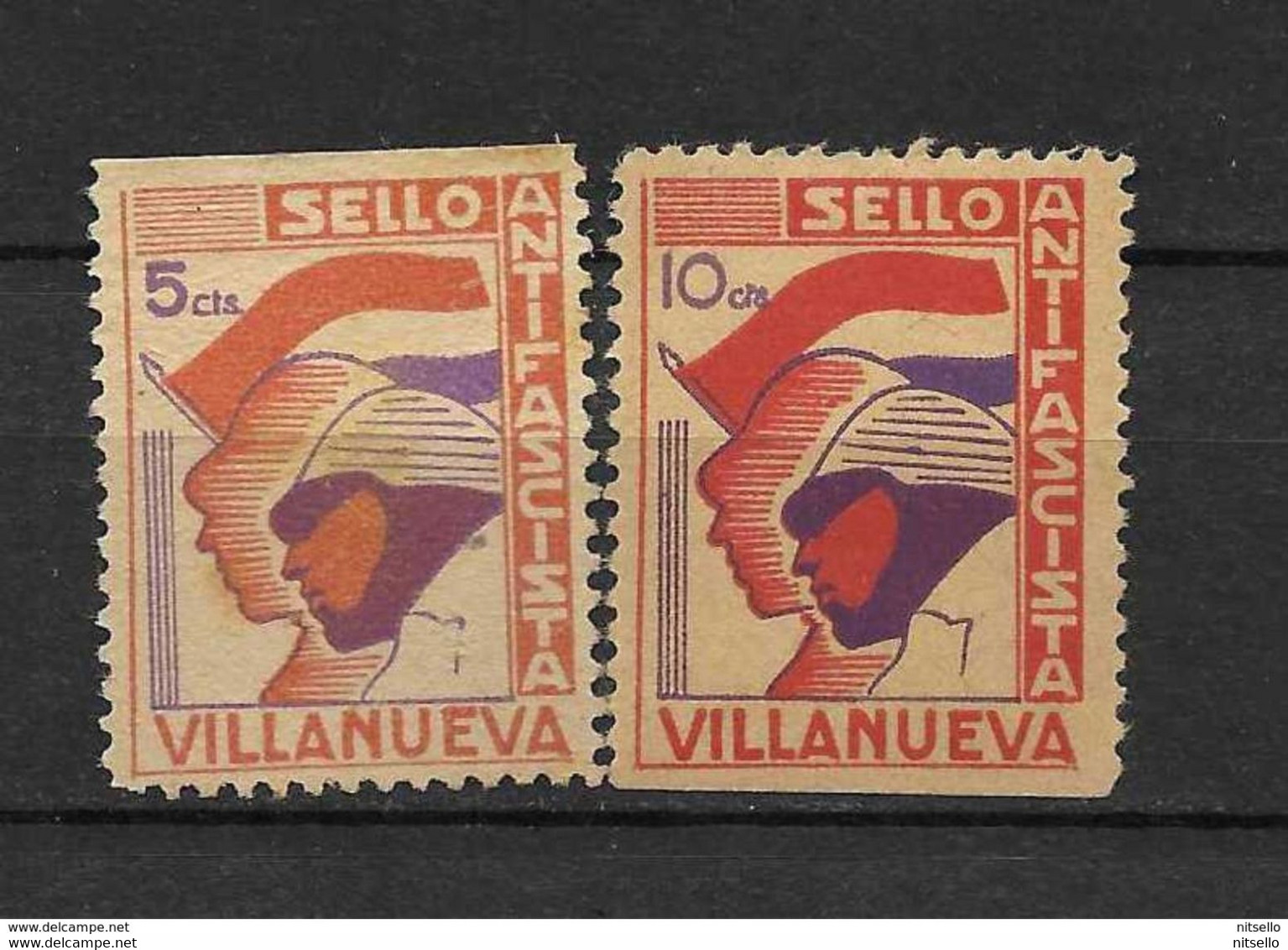 LOTE 2112B  ///  ( C245)  Villanueva, Sello Antifascista, 5c Y 10c, Allepuz 2 Y 3,  */** - Nationalistische Ausgaben