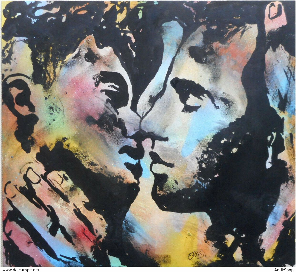 ERIK HILS "Two Boys In Love" Acrylique Sur Panneau Bois, 40/40 New Gay Sex Erotik - Acrilici