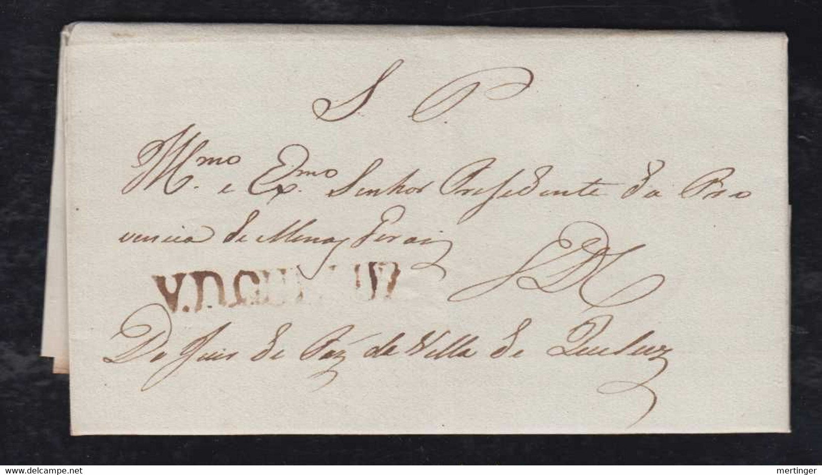 Brazil Brasil 1835 Offical Cover V.D. QUELUZ To OURO PRETO - Prefilatelia