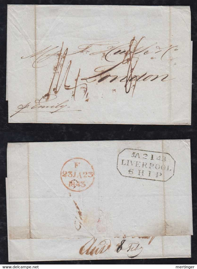 Brazil Brasil 1843 Ship Letter PERNAMBUCO To LIVERPOOL England By S/S EMILY - Préphilatélie