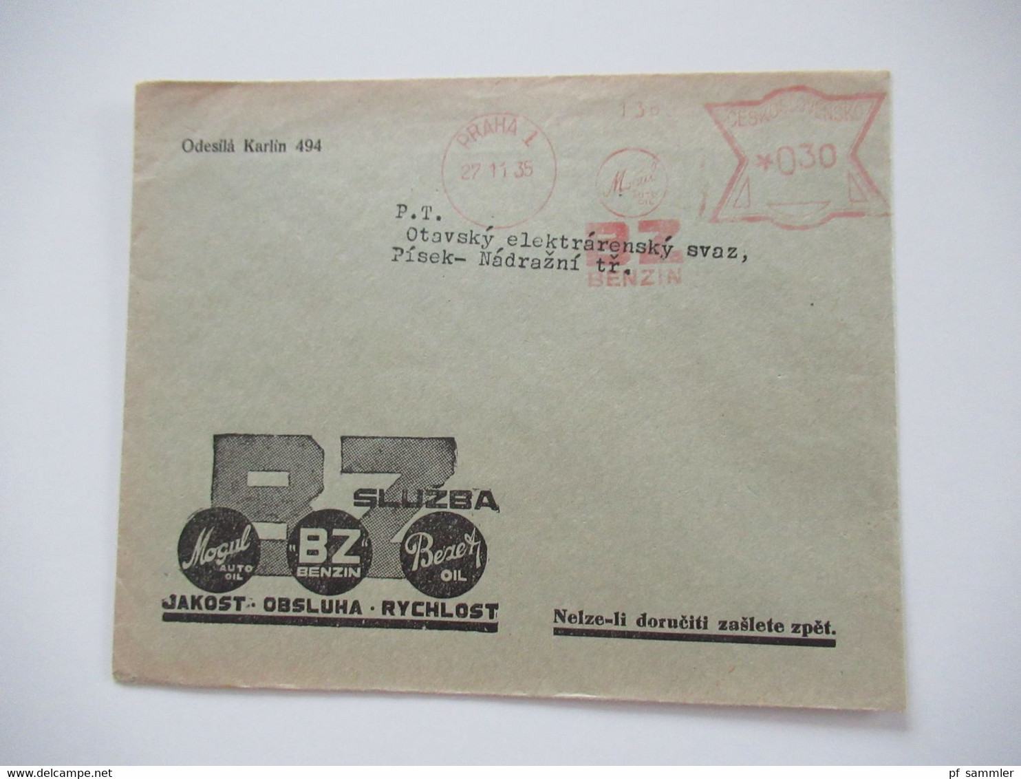 CSSR / Tschechoslowakei Belegeposten 97 Belege aus dem Bedarf!! 1930er - 40er AFS / Absenderfreistempel