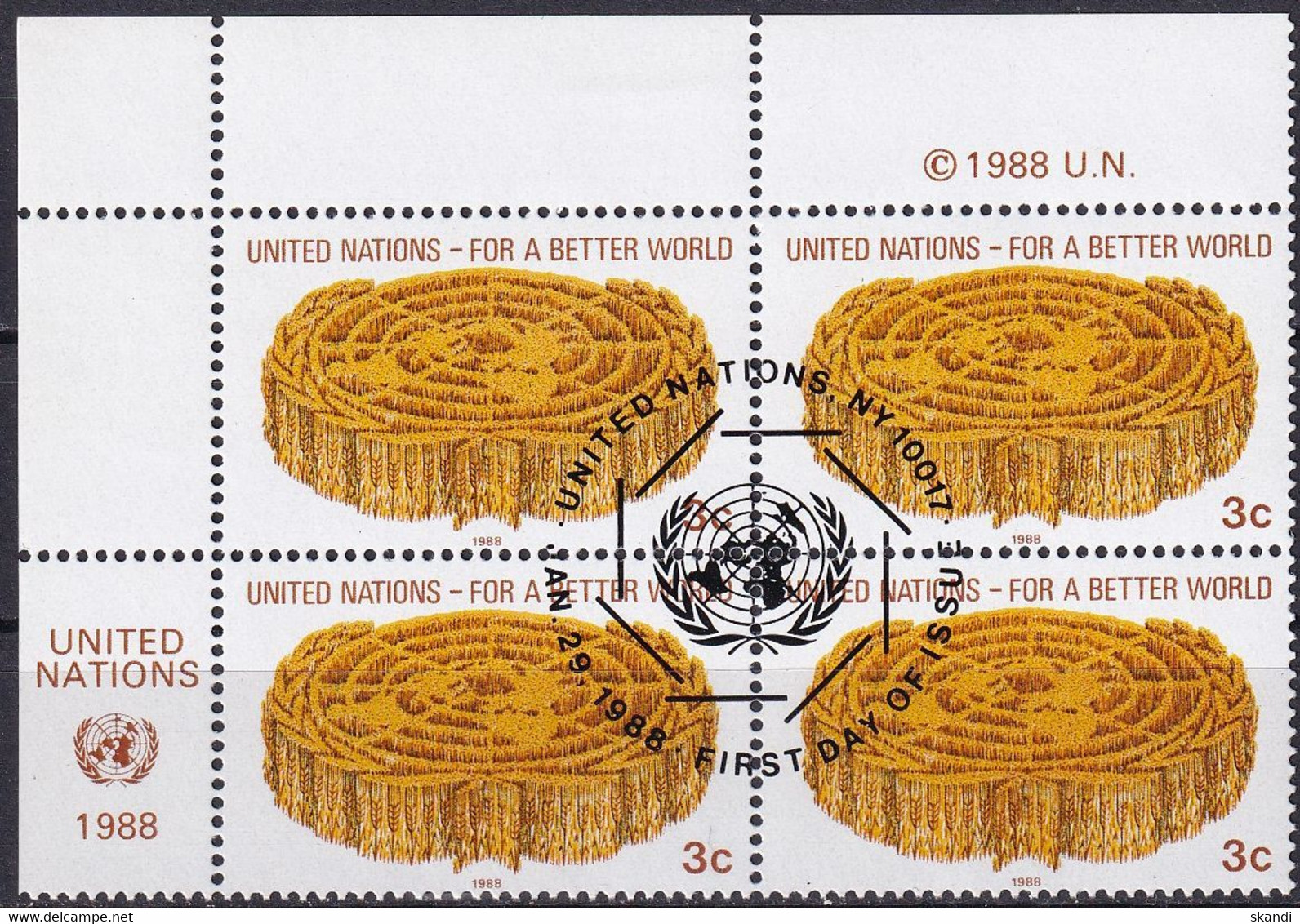 UNO NEW YORK 1988 Mi-Nr. 546 Eckrandviererblock O Used - Aus Abo - Oblitérés