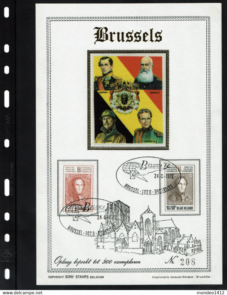NR 1627/35 - Belgica 72 - Tirage Limité 500 Ex.  Carte MK BK Max FDC  Sony Stamps (5 Kaarten Op Zijde) - Erinnerungskarten – Gemeinschaftsausgaben [HK]