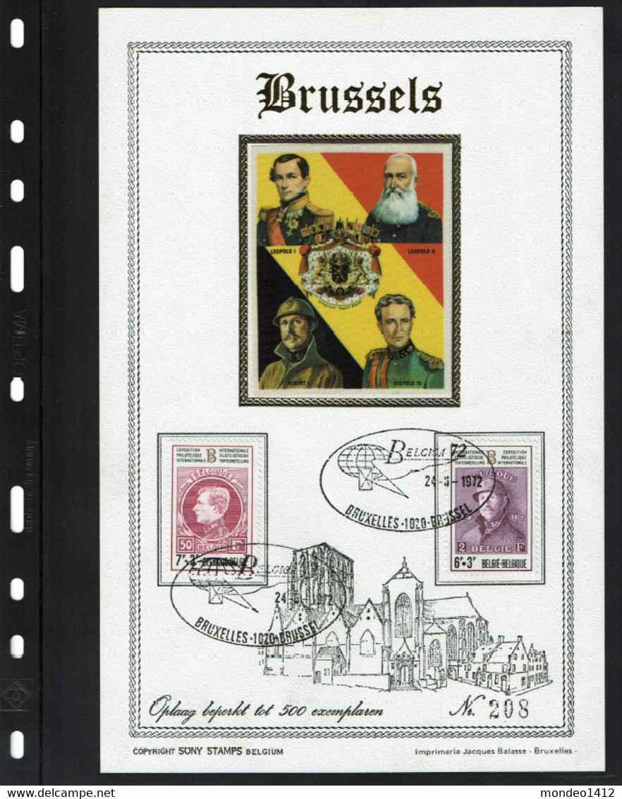 NR 1627/35 - Belgica 72 - Tirage Limité 500 Ex.  Carte MK BK Max FDC  Sony Stamps (5 Kaarten Op Zijde) - Erinnerungskarten – Gemeinschaftsausgaben [HK]