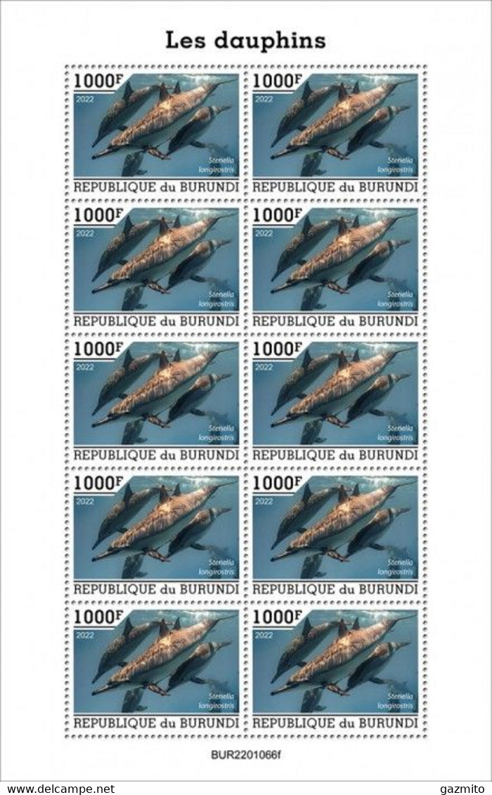 Burundi 2022, Animals, Dolphins, Sheetlet - Unused Stamps