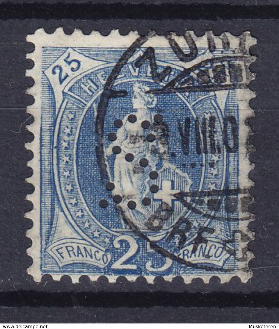 Switzerland Perfin Perforé Lochung 'S'  "Schweiz" Allgemeine Versicherungs-AG Zürich 1899 Mi. 67D Helvetia Perf. 11½x12 - Perfin