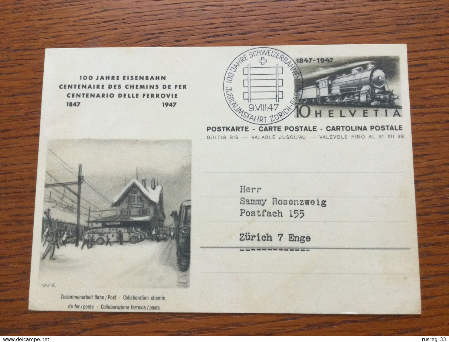 PI3812 Schweiz Ganzsache Stationery Entier Postal P 212I/01 Eisenbahn Jubiläumsfahrt Zürich - Baden - Postwaardestukken