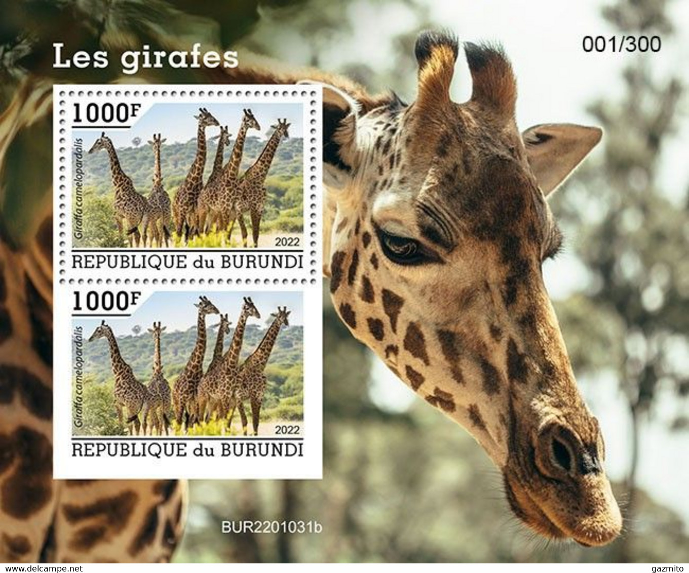 Burundi 2022, Animals, Giraffes, Block - Ongebruikt