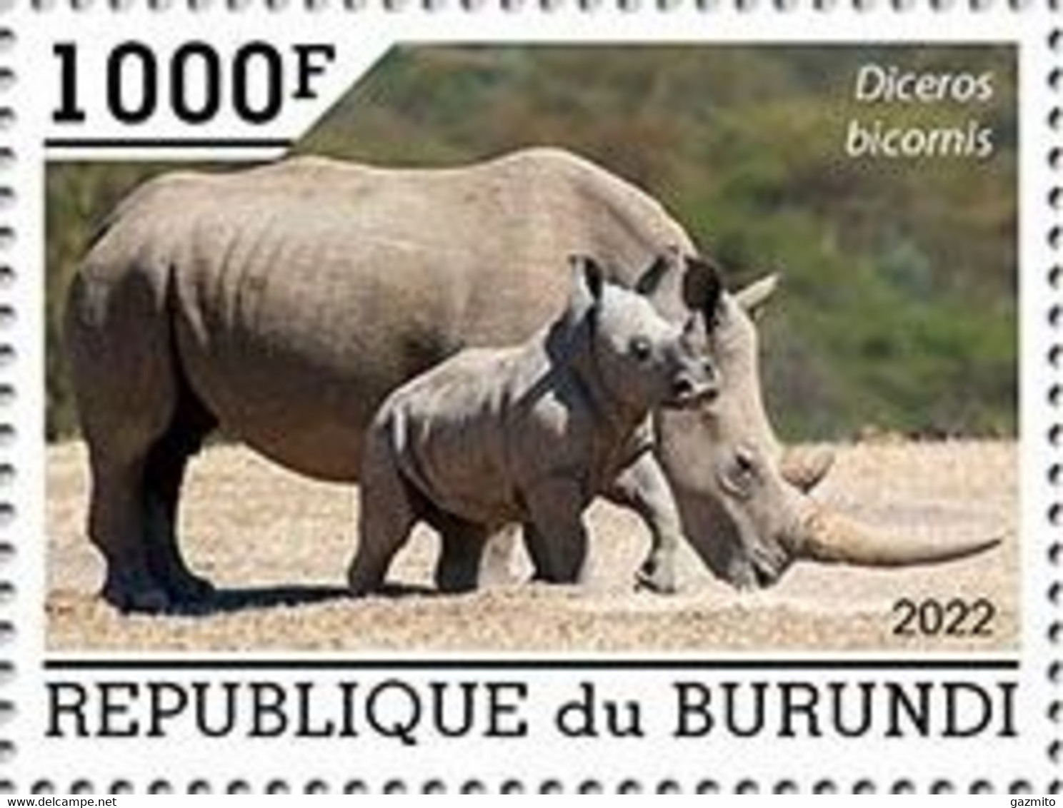 Burundi 2022, Animals, Rhino, 1val - Nuovi