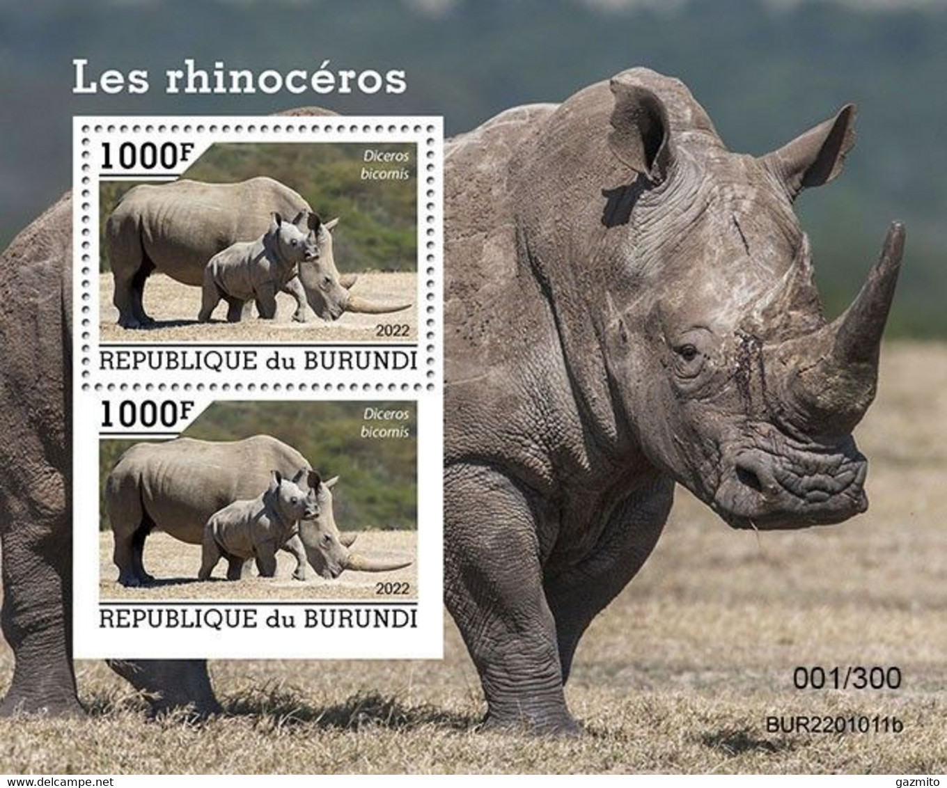 Burundi 2022, Animals, Rhino, Block - Ongebruikt