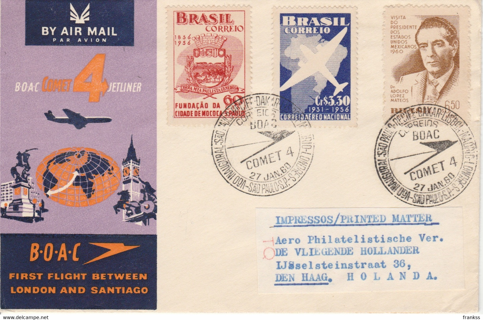 Brief B.0.A.C.Air Mail Brasil - Nederland ??? - Covers & Documents