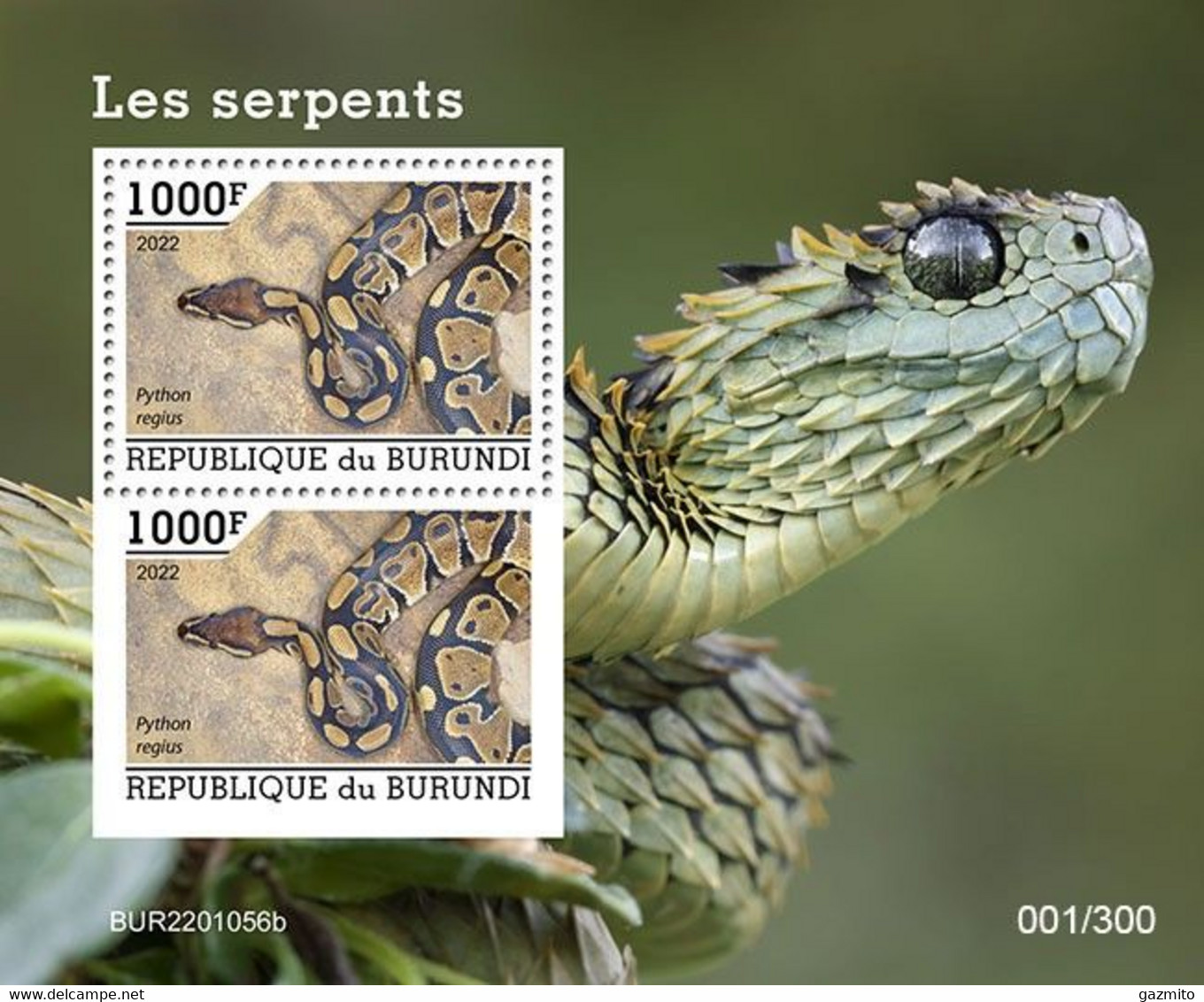 Burundi 2022, Animals, Snake, Block - Neufs