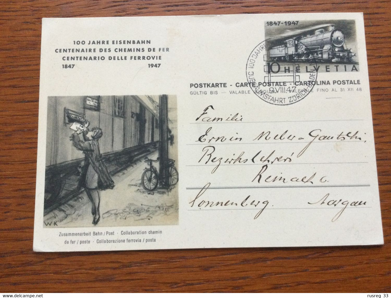 PI3812 Schweiz Ganzsache Stationery Entier Postal P 212II/03 Eisenbahn Jubiläumsfahrt Zürich-Baden Fahrrad Velo Bicycle - Stamped Stationery