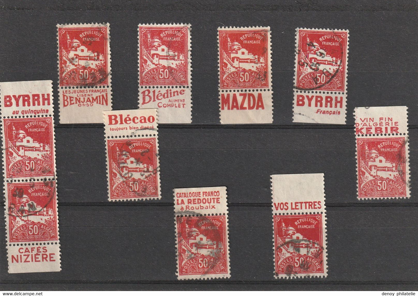 Algérie Lot De 10 Timbres Oblitérés Avec Bandes Publicitaires Différentes Du N° 79Ab - Used Stamps