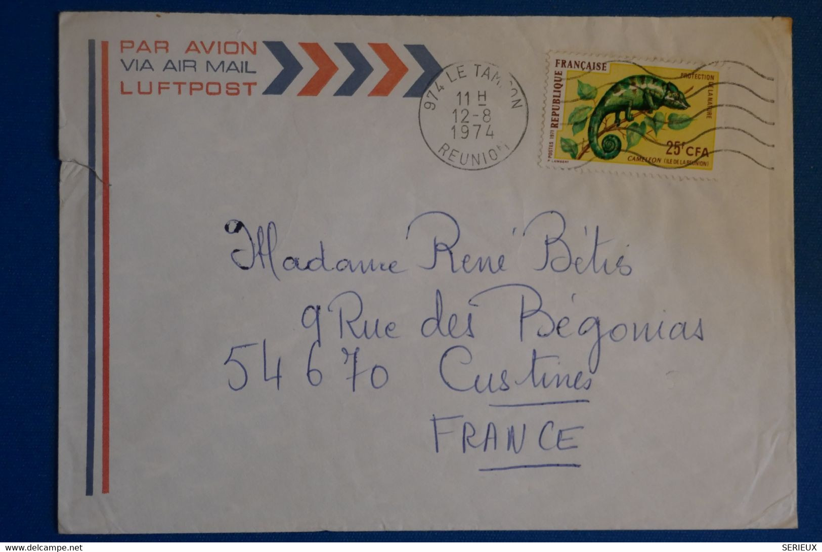 K15 LA REUNION BELLE LETTRE RECOM.1974 LE TAMPON AVION POUR CUSTINES FRANCE + AFFRANCHIS. INTERESSANT - Brieven En Documenten