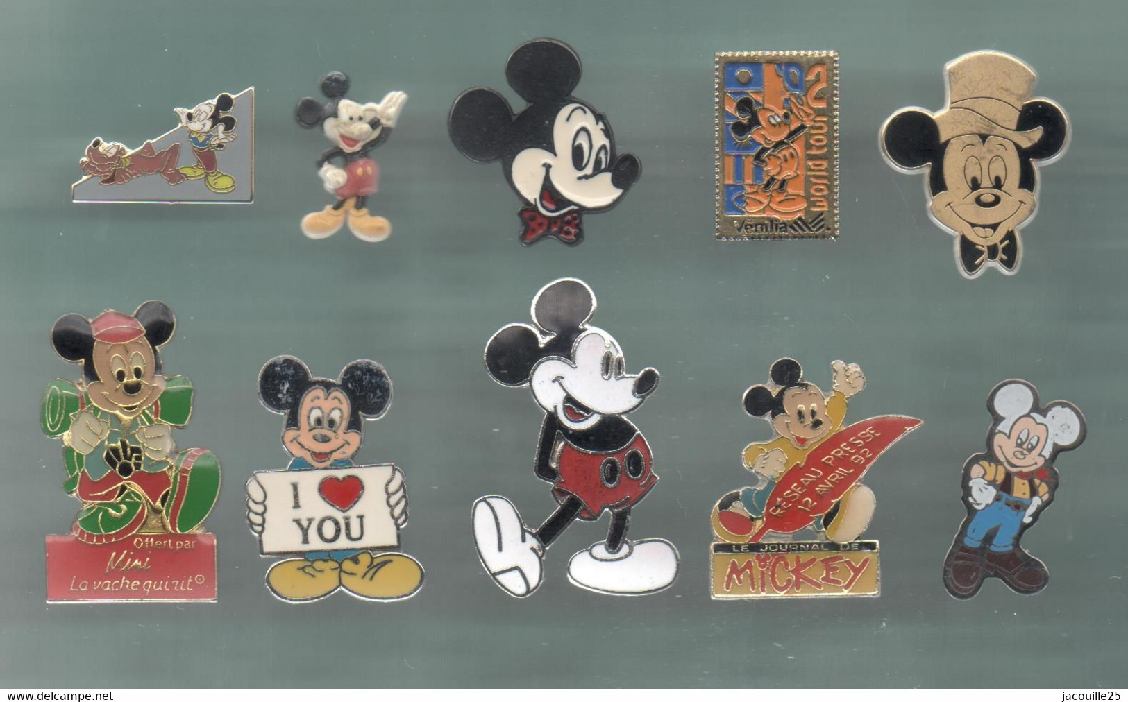 PINS PIN'S DISNEY 1157 MICKEY MOUSE VACHE QUI RIT TIMBRE VENILIA  JOURNAL DE MICKEY LOT 10 PINS DONT 1 AB ARTHUS - Disney