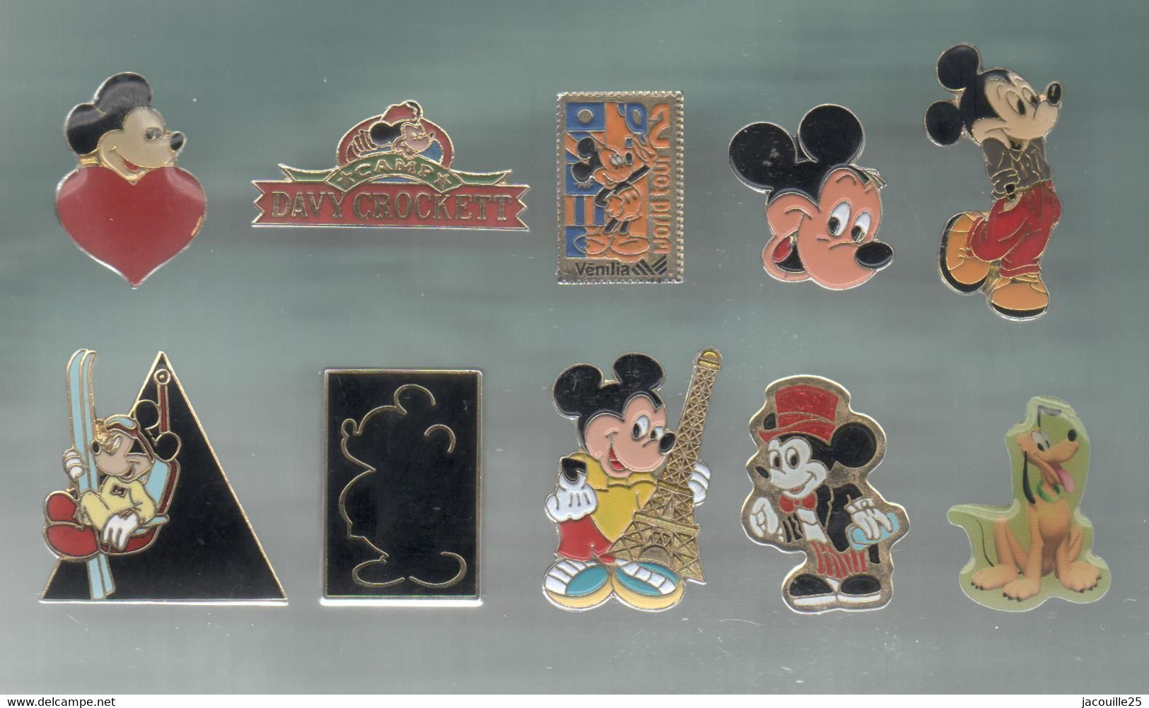 PINS PIN'S DISNEY 1158 MICKEY MOUSE DAVY CROCKETT COEUR SKI TOUR EIFFEL TIMBRE VENILIA  LOT 10 PINS - Disney