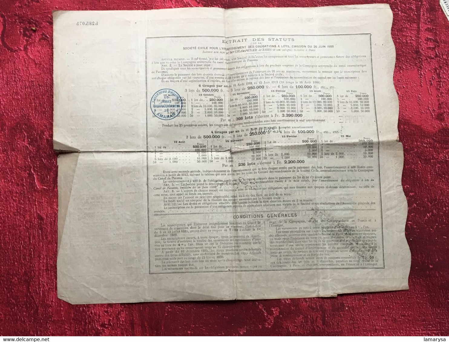 1888--PANAMA-☛Compagnie Universelle Du Canal Interocéanique-☛Titre Action Obligation-☛Bon Porteur Négocia-☛Scripophilie - Navy