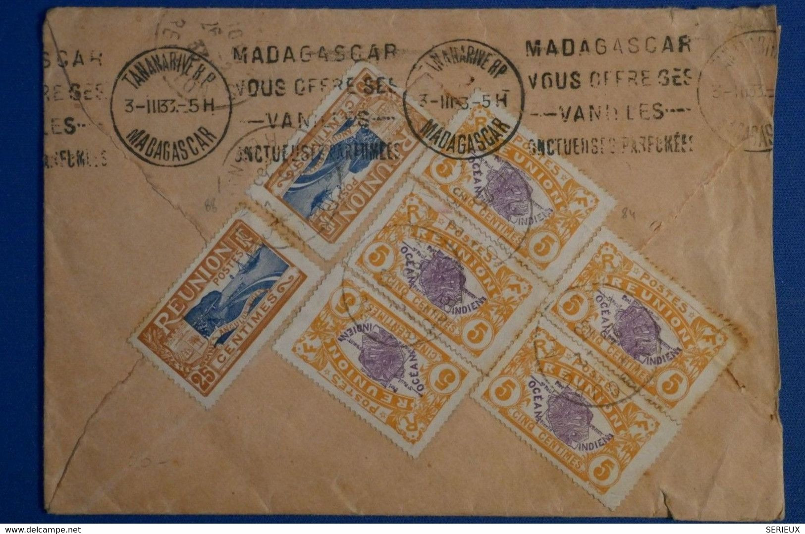 Q8 LA REUNION BELLE LETTRE 1933 MADAGASCAR TANANARIVE + AFFRANCH. INTERESSANT - Covers & Documents