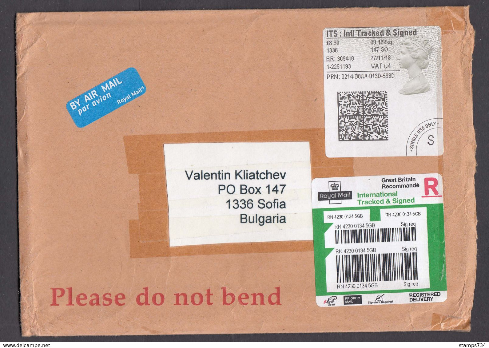 Great Britain 2018/04 - 8.30 Pound, R-letter From GB To Bulgaria - Brieven En Documenten