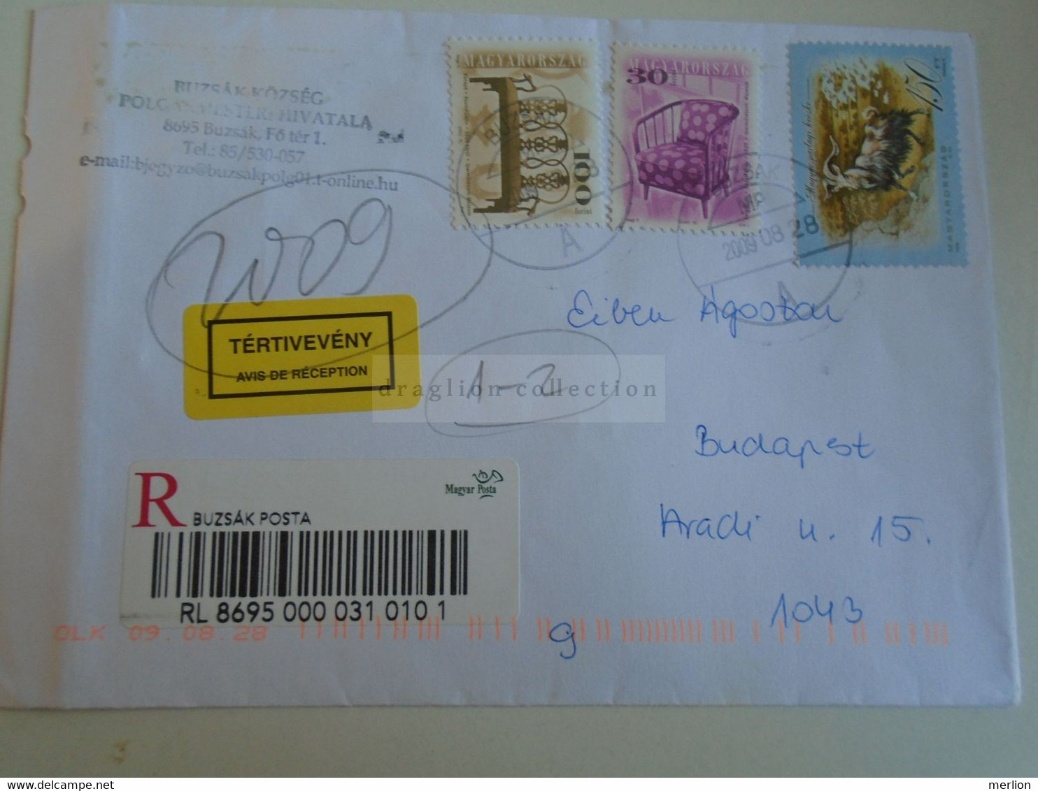 ZA387.14 Hungary Registered Cover - Avis De Réception - Notice Of Receipt - Cancel  2009 Buzsák Mayor's Office - Goat - Storia Postale