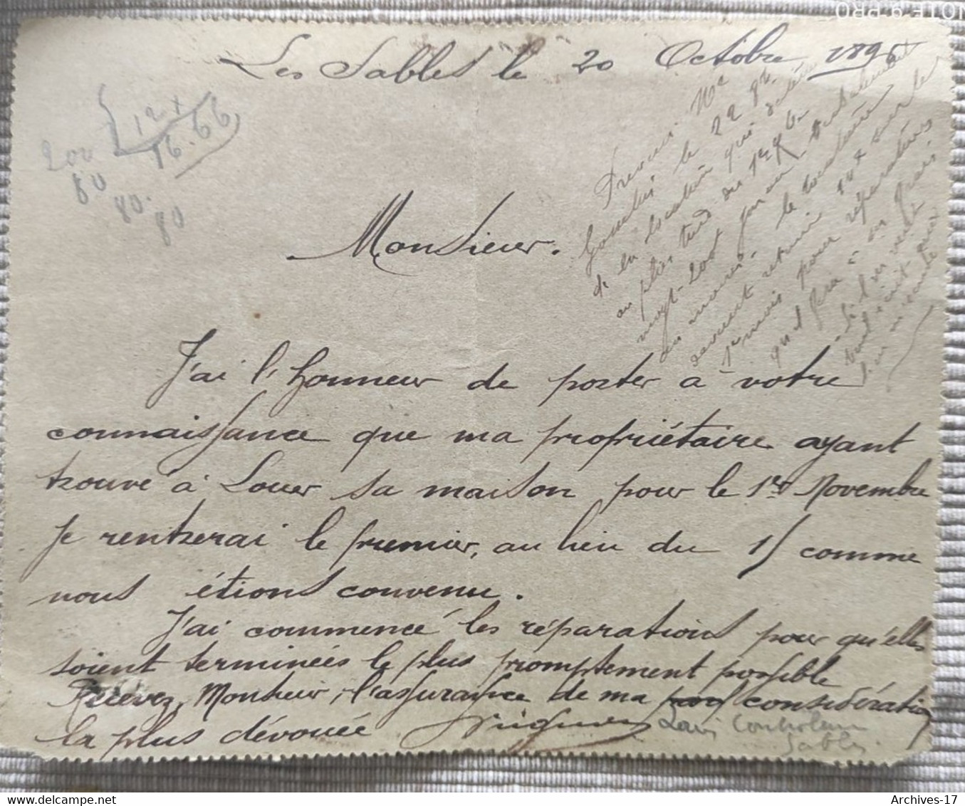 Carte Lettre Sage 1896 - Les Sables Pour La Mothe Achard (Vendée) - Obl. Convoyeur Bressuire A La Roche Sur Yon - 1877-1920: Semi-Moderne