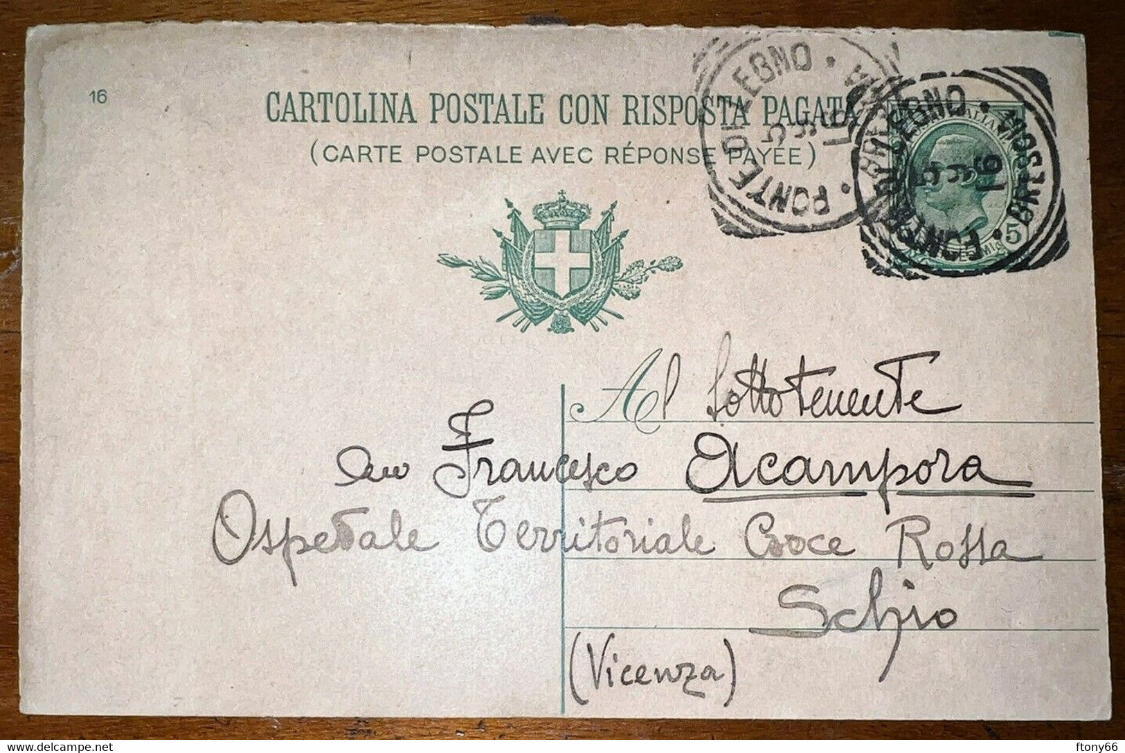 MA22 CARTOLINA POSTALE 5 CT. CON RISPOSTA PAGATA 1916 Da Ponte Di Legno A Schio - Poststempel