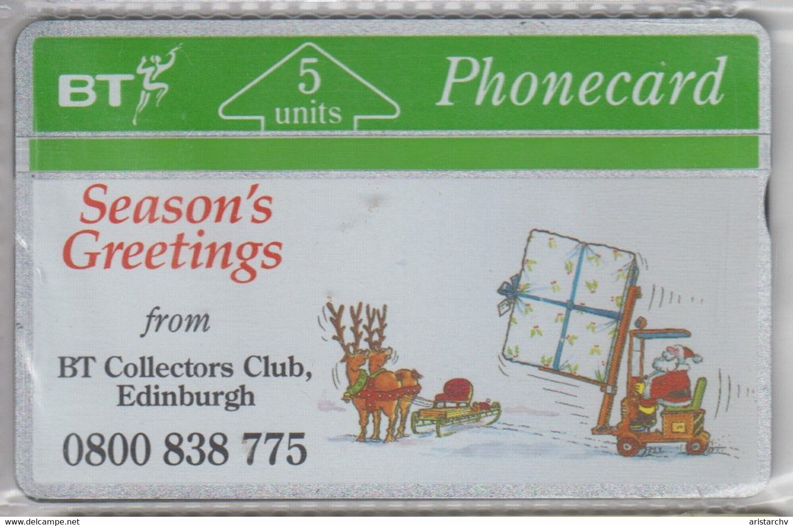 UNITED KINGDOM BT 1991 CHRISTMAS SEASON'S GREETINGS OVERPRINT COLLECTORS CLUB MINT - BT Emissioni Interne