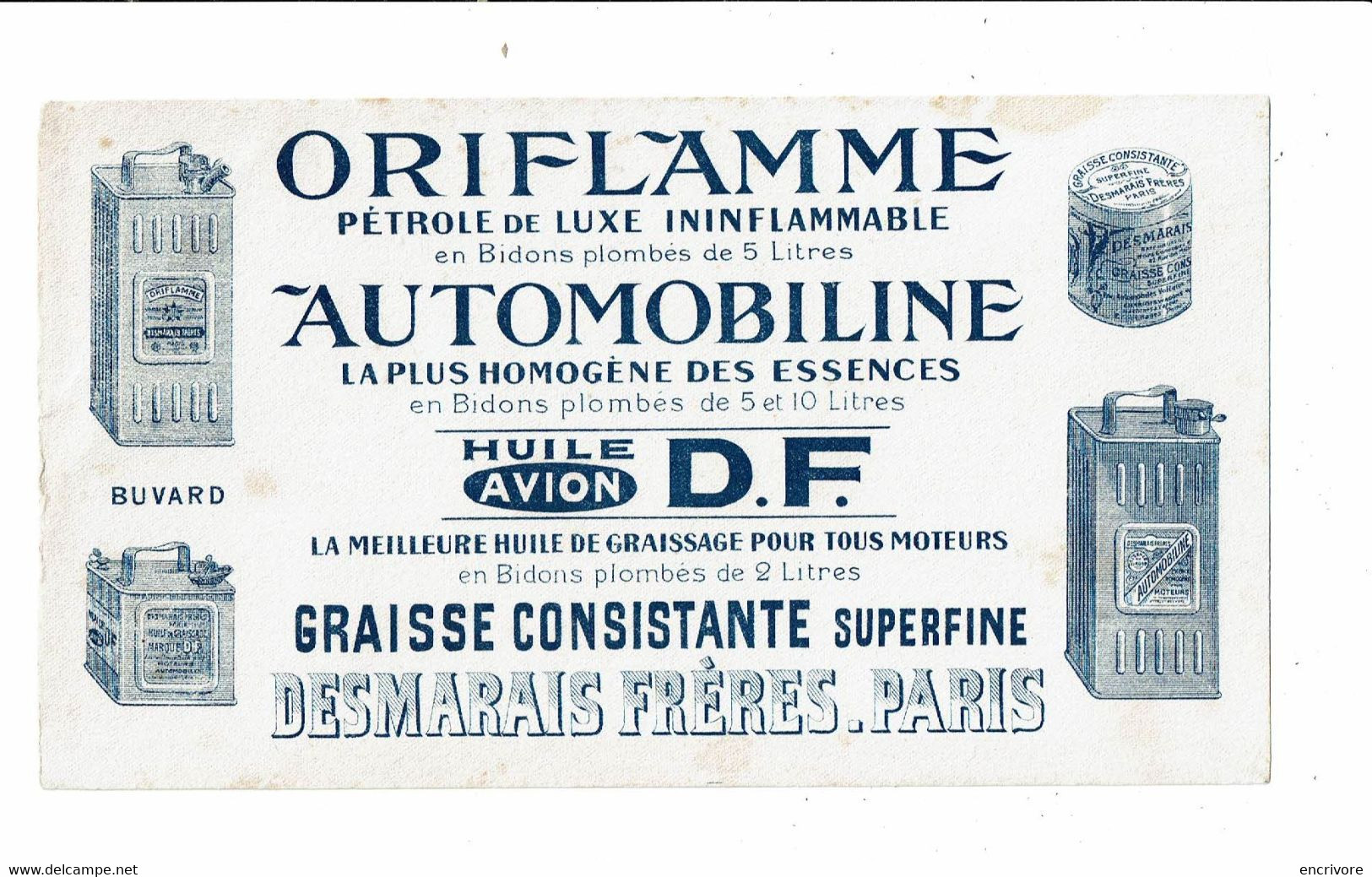 Buvard ORIFLAMME Pétrole De Luxe AUTOMOBILINE Essence Graisse Desmarais Frères - Automóviles