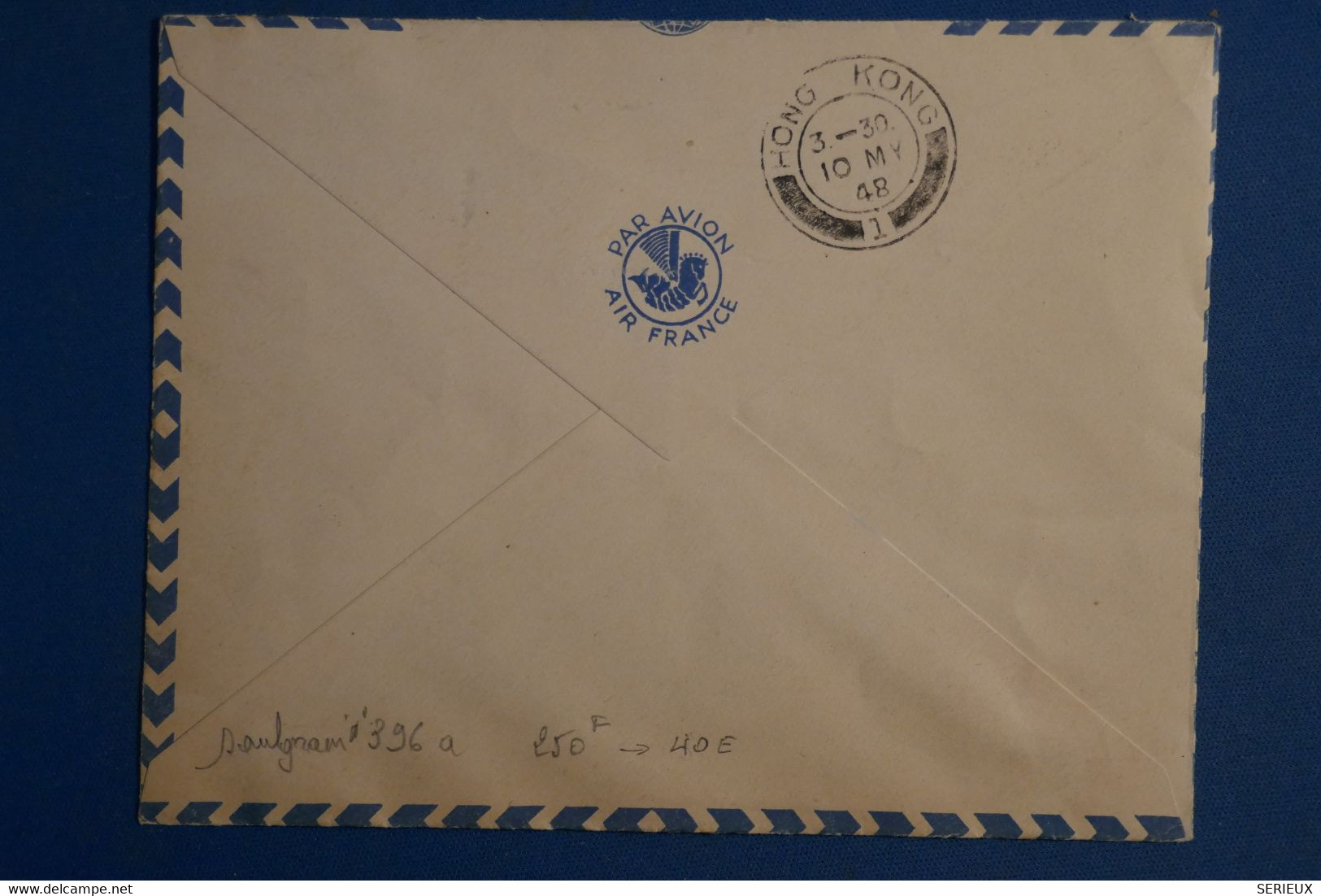 G1 INDOCHINE BELLE LETTRE 1943 REOUVERTURE LIGNE AVION HANOI-HAIPHONG-HONGKONG - Luchtpost