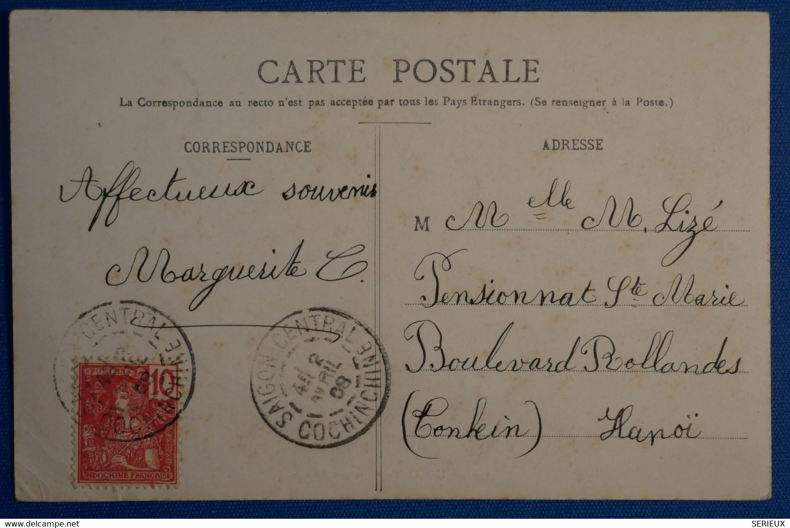 P5 INDO CHINA BELLE LETTRE 1908 COCHIN CHINE POUR HANOI + CHOLON + AFFRANCHISSEMENT PLAISANT - Cartas & Documentos