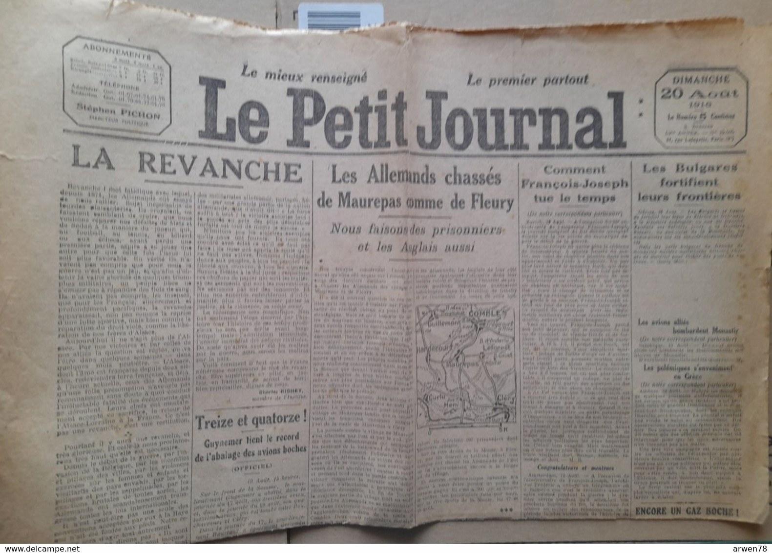 WWI Quotidien Le Petit Journal 20 Aout 1916 13 & 14 Guynemer Tient Le Record De L'abatage Des Avions Boches - Le Petit Parisien