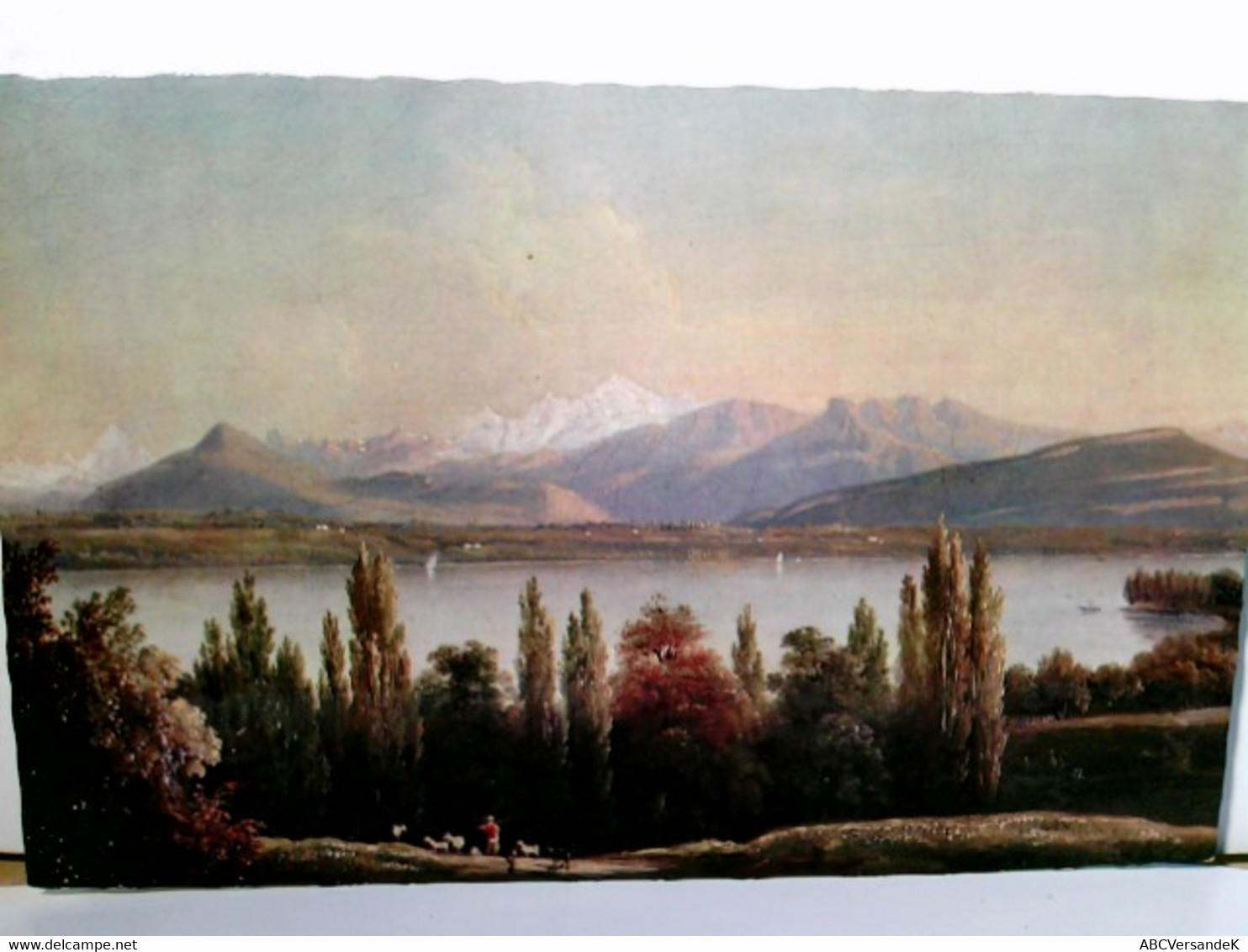 Ecole Genevoise Vers 1830. Le Lac Et Le Mont Blanc Depuis Pregny Huile Sur Tolle 28x40. Propriété Privée. Alte - Pregny-Chambésy