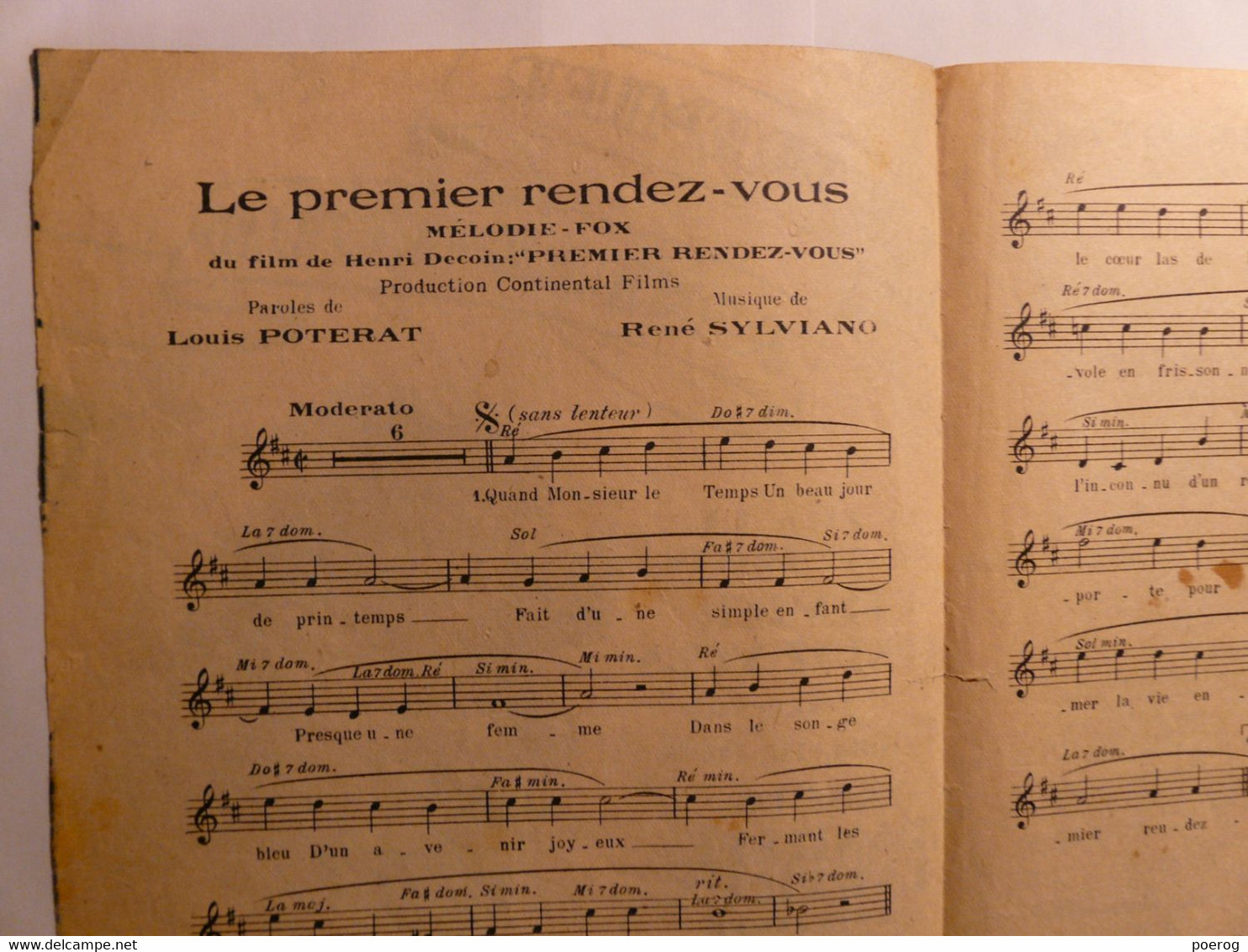 PARTITIONS 1943 - DANIELLE DARIEUX LE PREMIER RENDEZ VOUS - FILM DE HENRY DECOIN  TAMPON PERYSTYLE DU GRAND THEATRE LYON - Partitions Musicales Anciennes