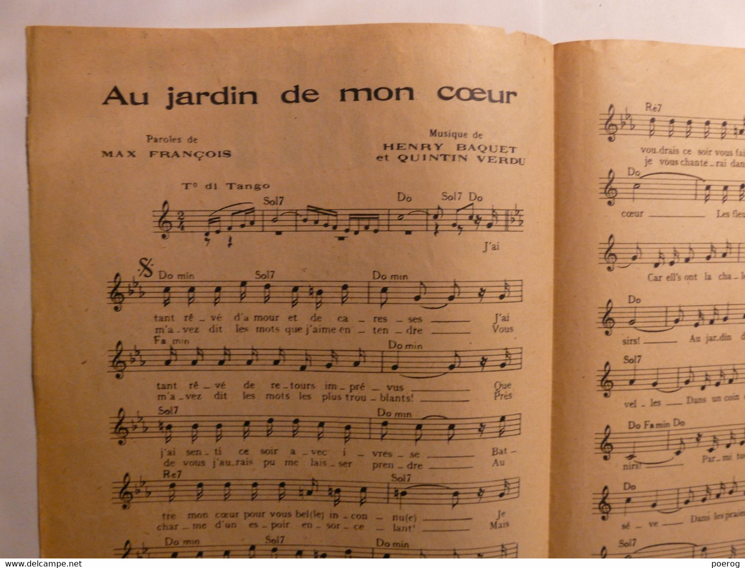 PARTITIONS 1945 - AU JARDIN DE MON COEUR - JEAN VALENTI JEAN SIRJO - PAROLES MAX FRANCOIS - MUSIQUE HENRY BAQUET - - Partitions Musicales Anciennes