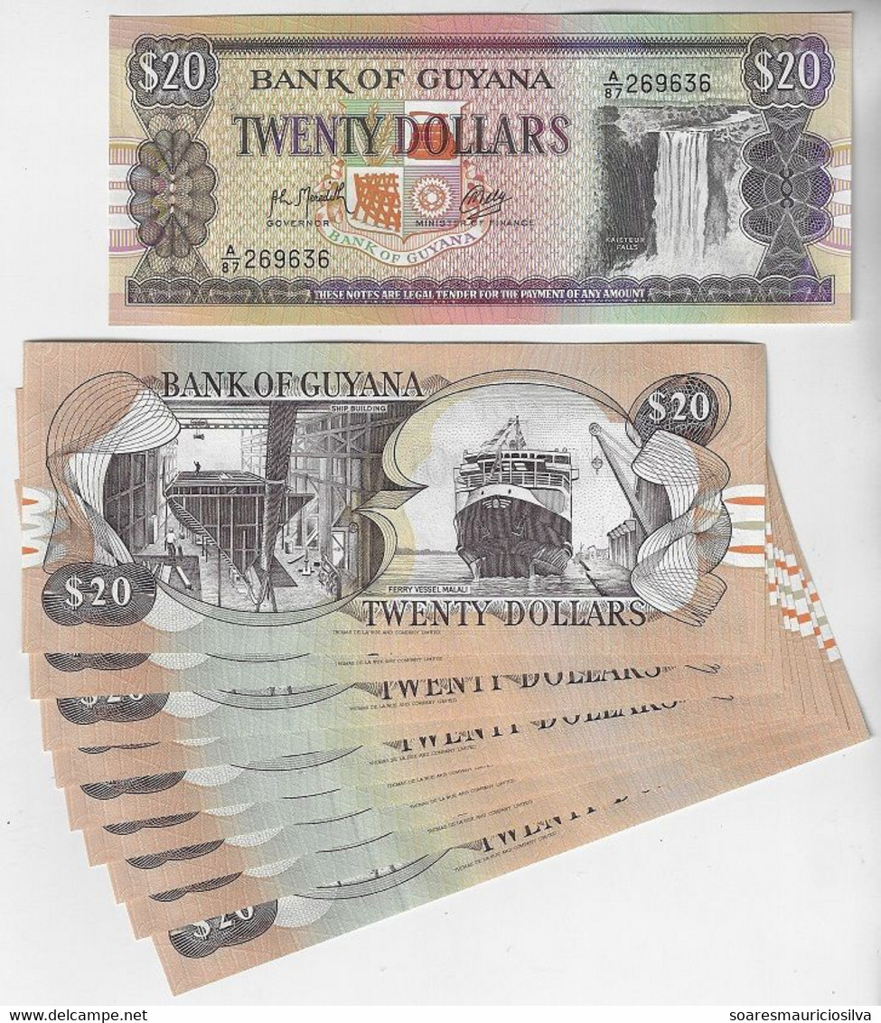 Guyana 10 Banknote With Sequential Numbering 20 Dollars 1989 Pick-27 Waterfall Ship Uncirculated (Catalog US$25) - Guyana