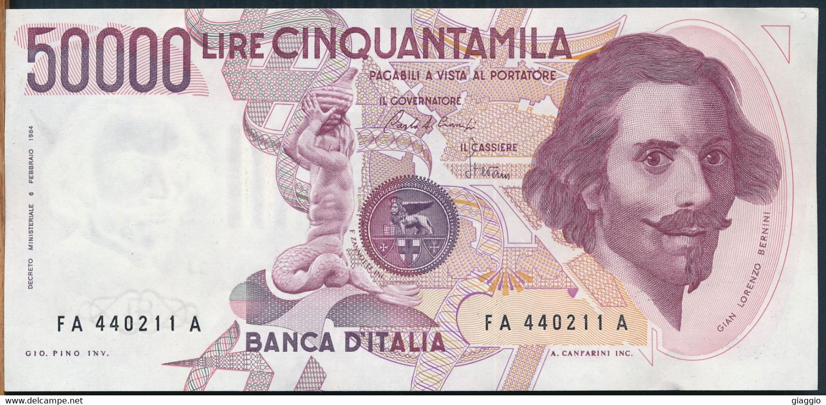 °°° ITALIA - 50000 LIRE BERNINI 1° TIPO 06/02/1984 SERIE FA °°° - 50000 Liras