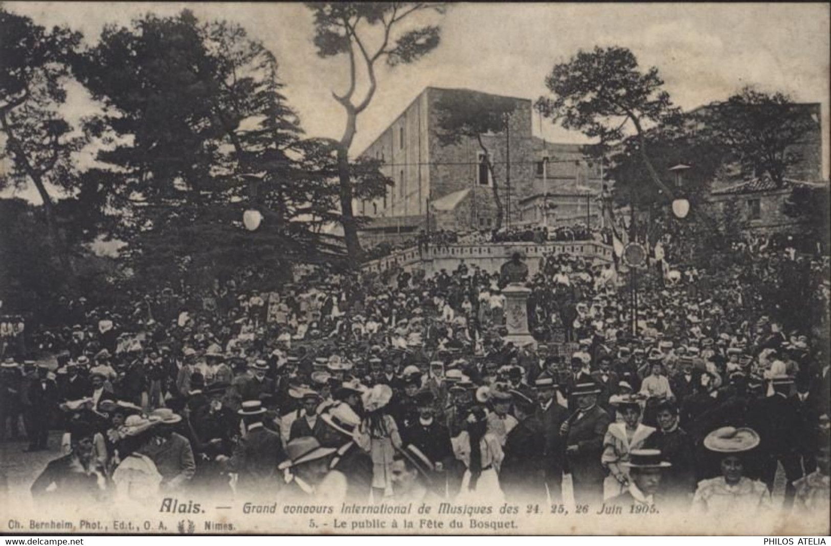 CPA CP Alais Alès 30 Grand Concours International De Musiques Des 24 25 26 Juin 1905 Public à La Fête Du Bosquet 1906 - Alès