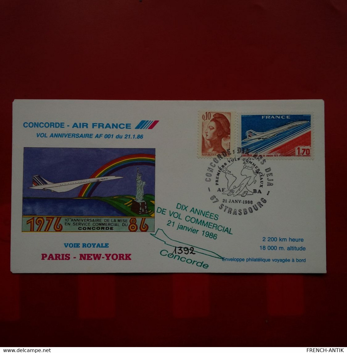 LETTRE CONCORDE AIR FRANCE DIX ANNEES DE VOL COMMERCIAL 1986 PARIS NEW YORK - Lettres & Documents