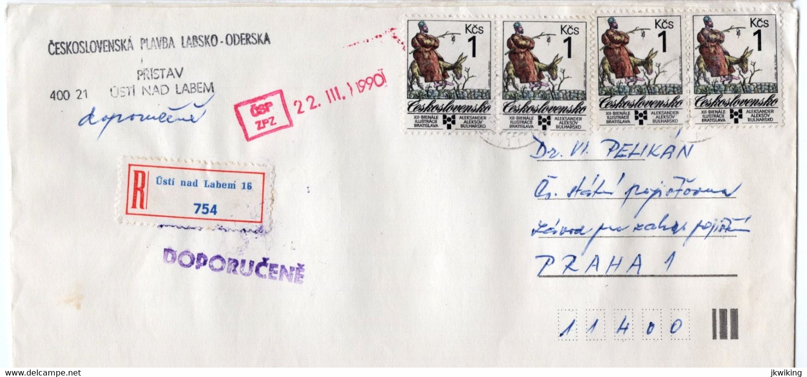 Registered Letter Ústí Nad Labem  Postage Stamp Aleksander Aleksov  Bulgaria - Donkey - Czechoslovak Cruise Elbe - Odra - Ezels