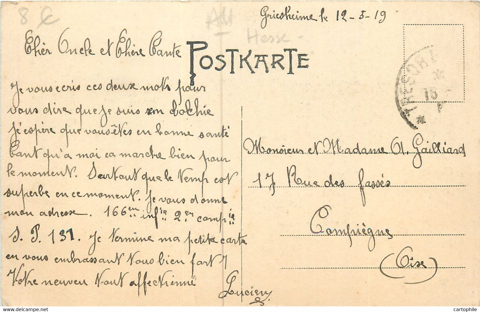 Allemagne - Gruss Aus Griesheim (Baden) 1919 - Griesheim